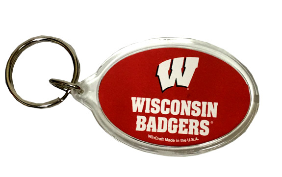 Wisconsin Badgers Key Chain - Acrylic - Sports Team Logo Prizes - Prizes & Novelties